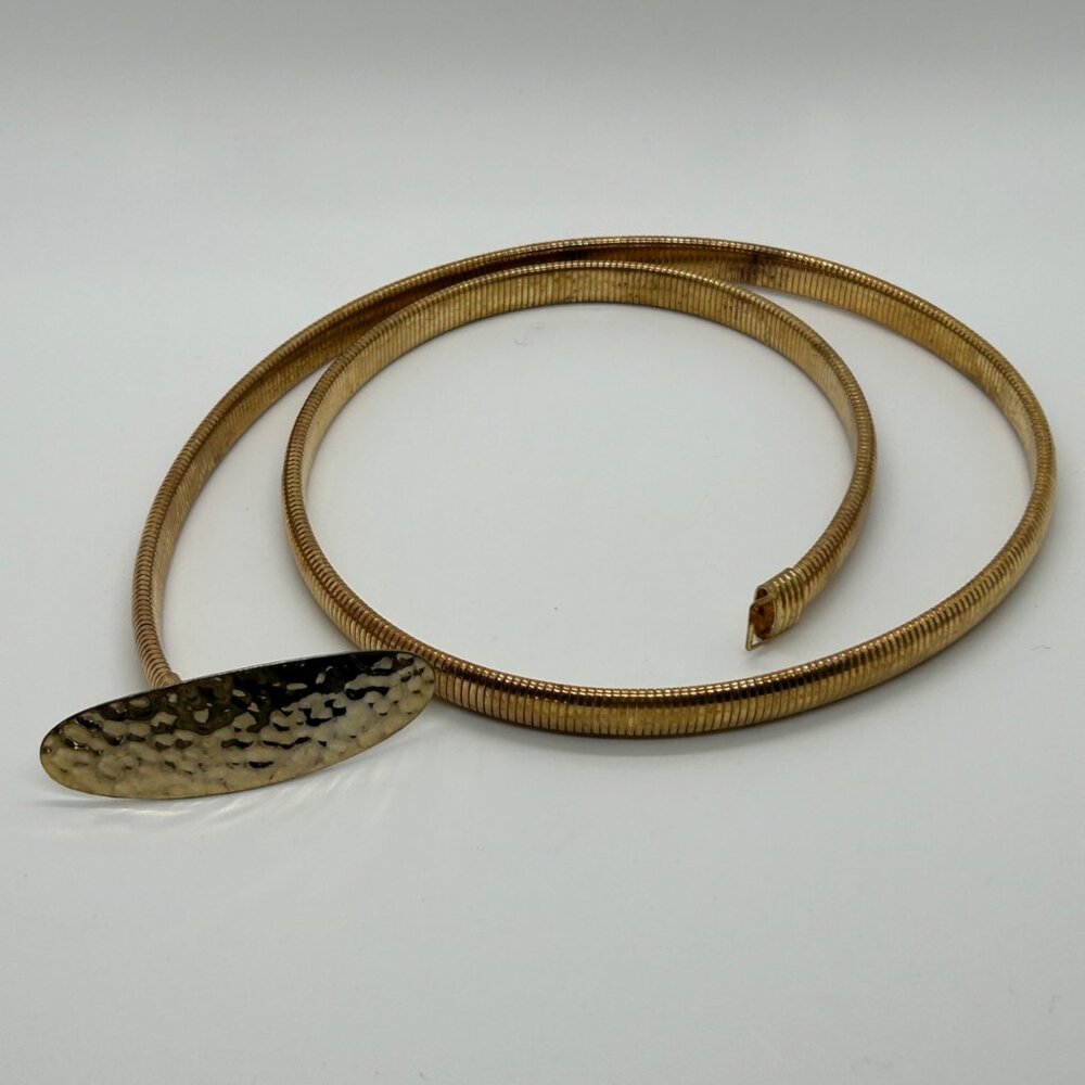 Vintage Snake Chain Stretch Belt Gold-tone Hammered Oval Buckle 80s Boho - Picture 9 of 15